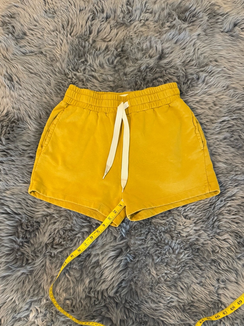 MOTHER Mustard Yellow Elastic Waist Fleece Shorts - Picture 4 of 5